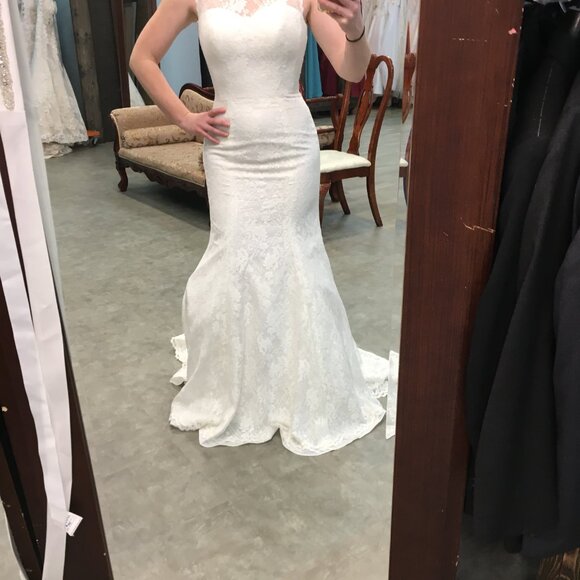 SAMPLE Chantilly Lace Backless Wedding Dress, Ivory Mermaid Fit and Flare Sexy - Picture 12 of 12